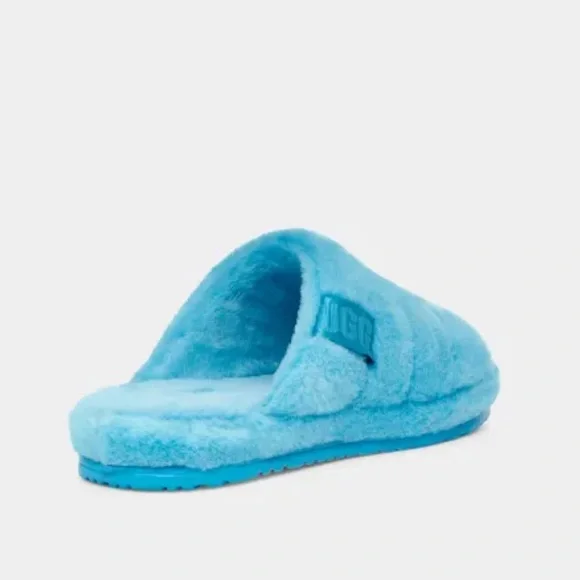 UGG FLUFF YOU Men’s Slipper Sandals 9 Blue Sheepskin Fur - Picture 4 of 14